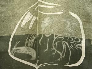 アンティーク　文字に鶴・檜扇模様男物長襦袢